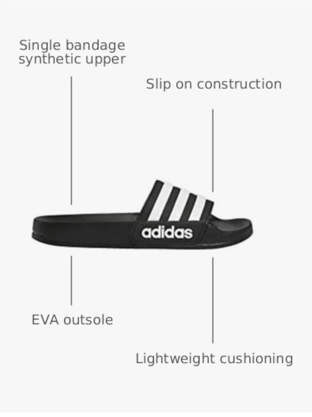BRAND NEW! Kids adidas Black and White Slide with Three-Stripe Strap - size 2